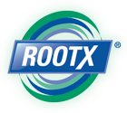 Logo for RootX. Text
