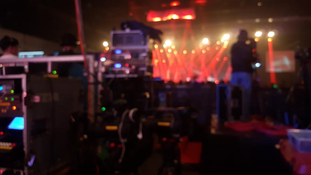 equipment set up in front of stage
