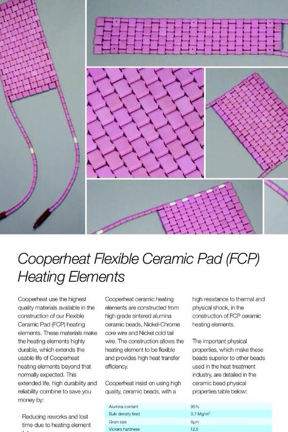Flexible ceramic pad heating elements in various views, pink color.
