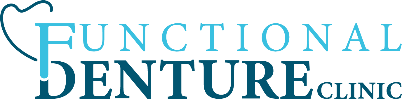 Functional Denture Clinic logo in blue and black with a tooth icon.