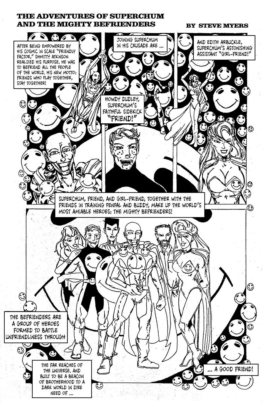 The Adventures of Superchum and the Mighty Befrienders by Steve Myers, strip number 2, circa 1995