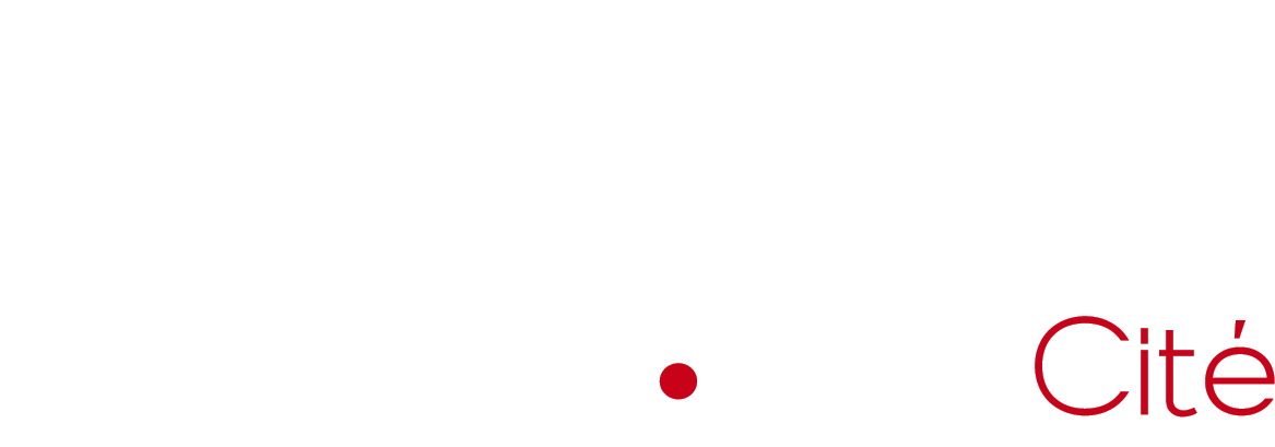 Point rouge et texte « Cité » partiellement rouge sur fond blanc