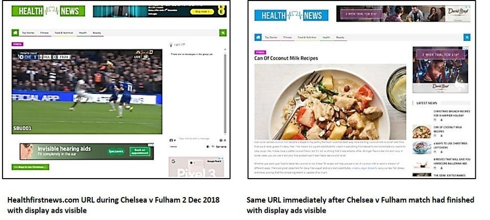 A cloaked site serving an illegal sport stream