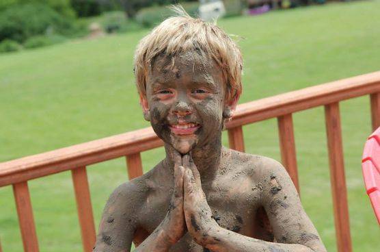 Kimberlee's youngest son after playing outside all day