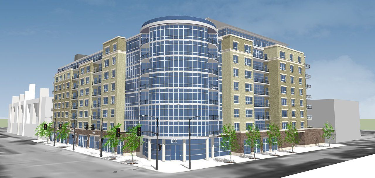 An artist 's impression of a large building with lots of windows