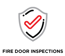 A fire door inspections logo with a check mark on a shield.