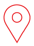 A red map pin with a circle in the middle on a white background.