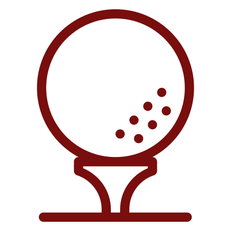 Golf ball on tee, maroon outline.