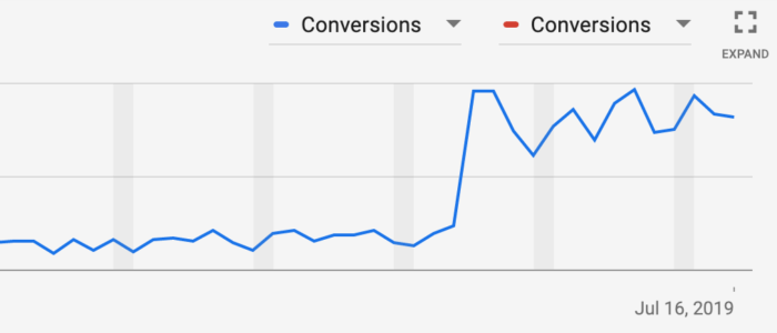 A graph showing the number of conversions on a website.