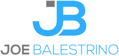 The logo for joe balestino is blue and gray on a white background.