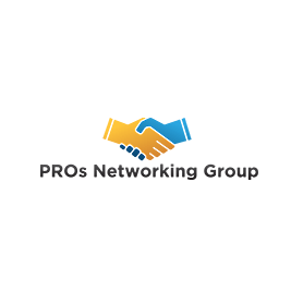 The logo for pros networking group shows two hands shaking each other.