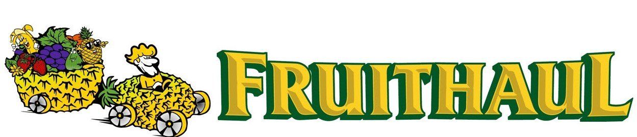 Logo of FruitHaul with a pineapple cart filled with fruit.