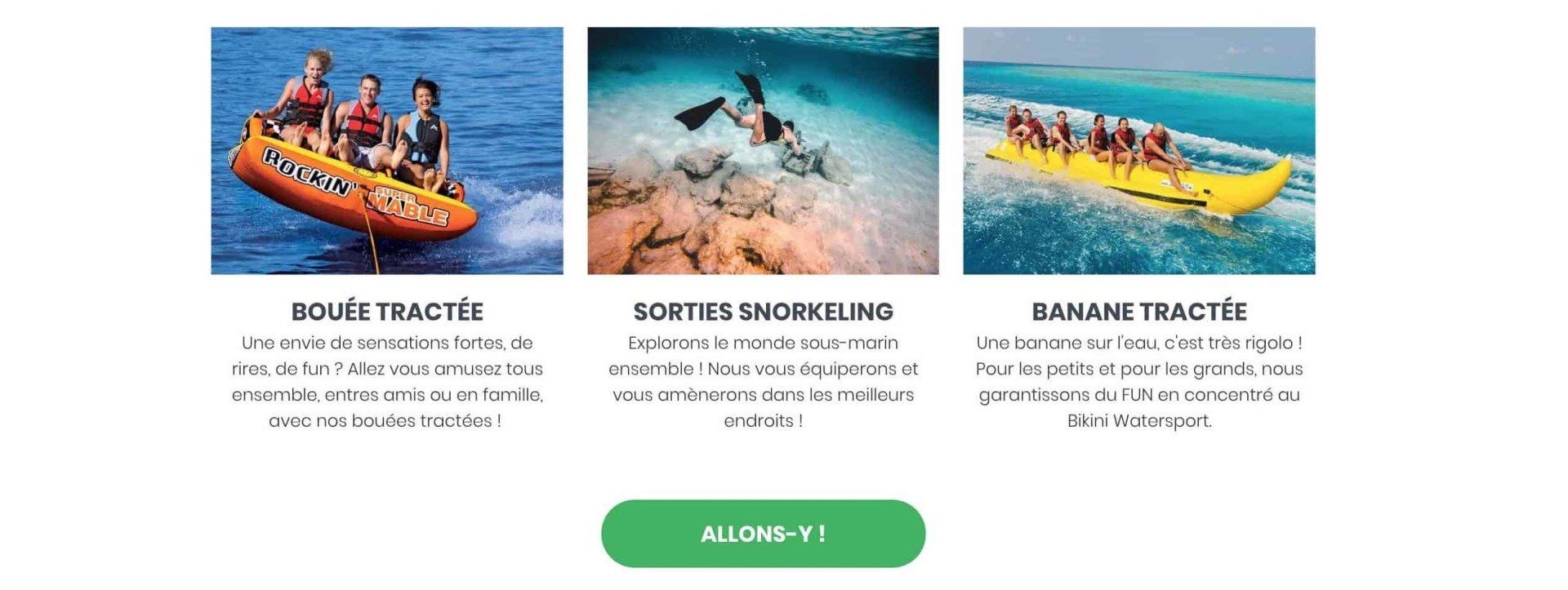 Site internet du Bikini Watersport - Les activités disponibles