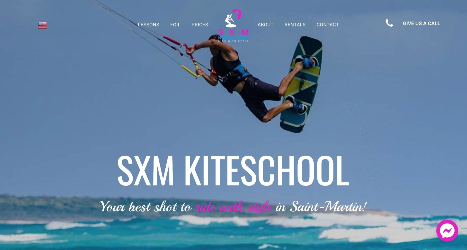 Page d'accueil du nouveau site internet de SXM Kiteschool