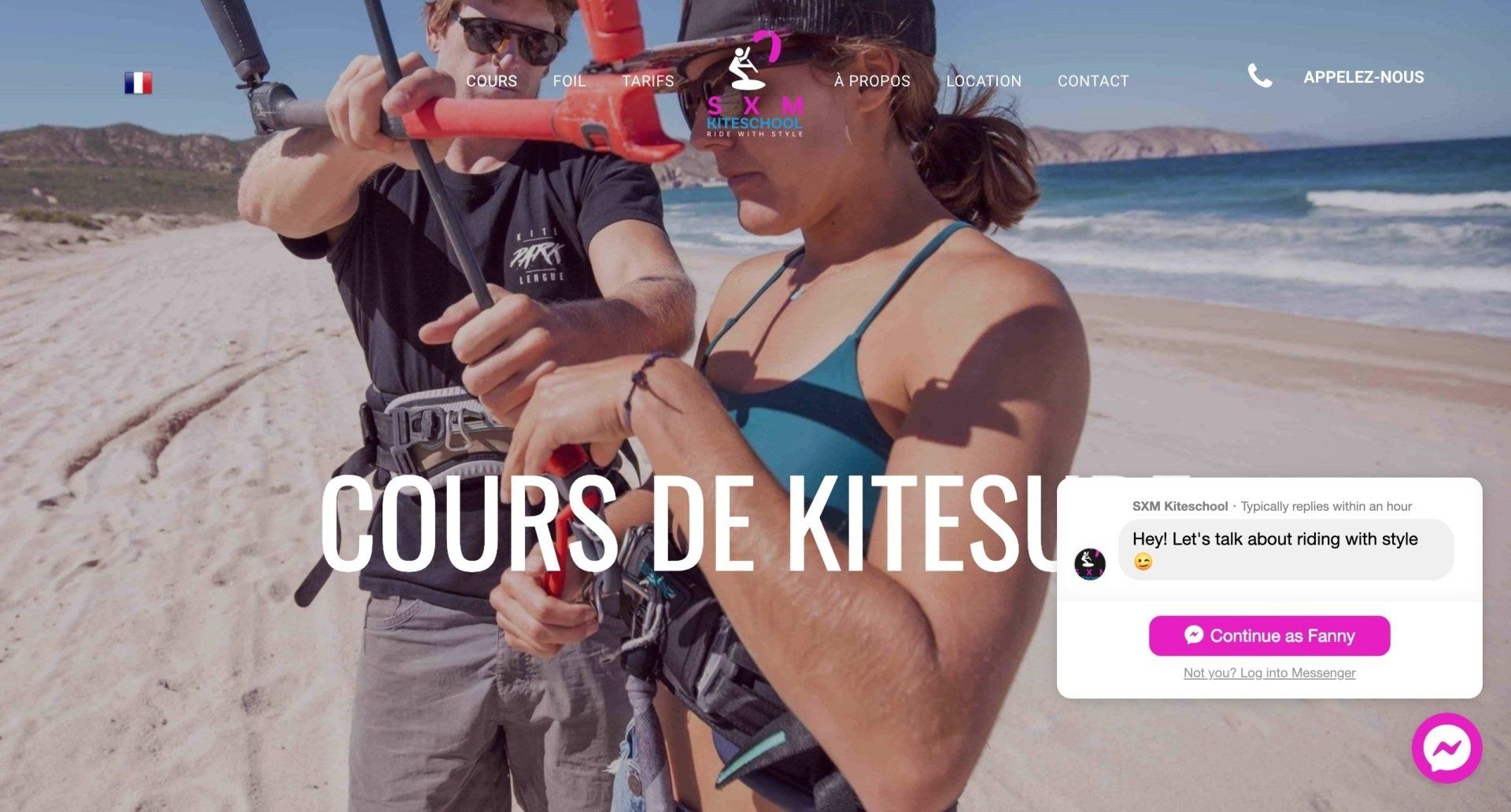La chat box du site internet de SXM Kiteschool