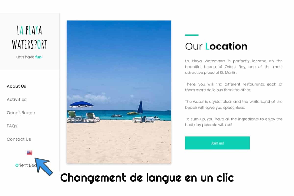 Changement de langue en un clic pour le site internet de La Playa Watersport