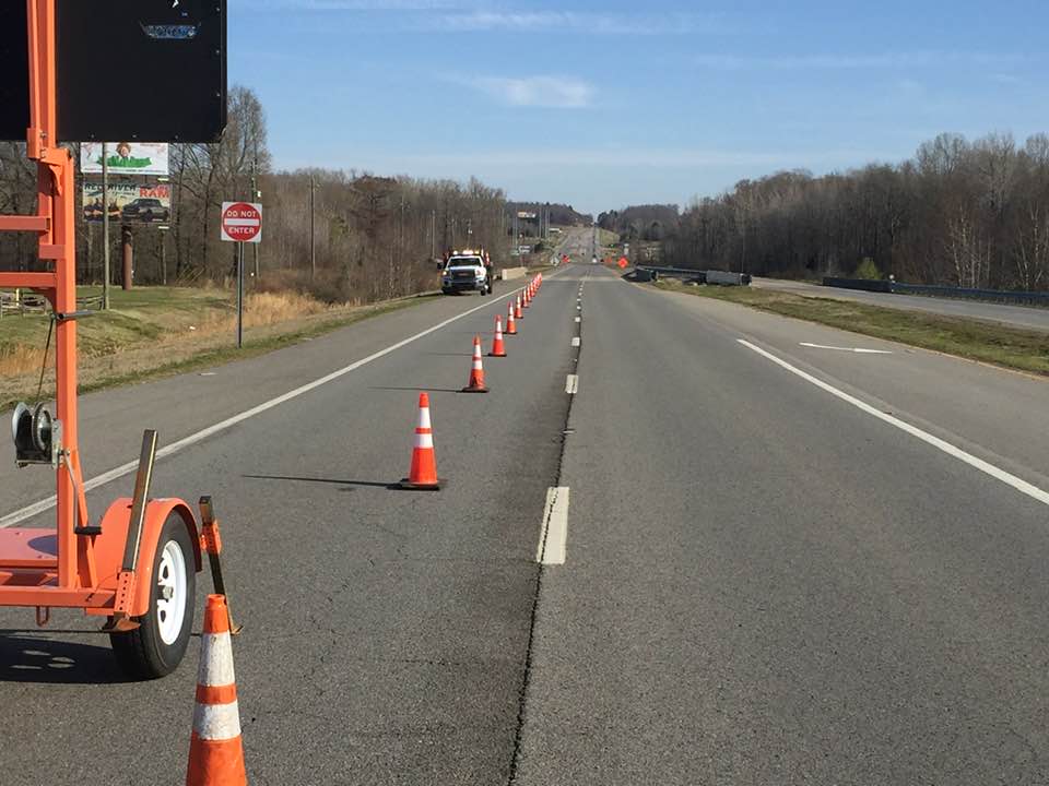 Lane closure on highway in Arkansas