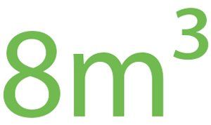 8m³ capacity skip bin capacity size text image 8m³ written in green