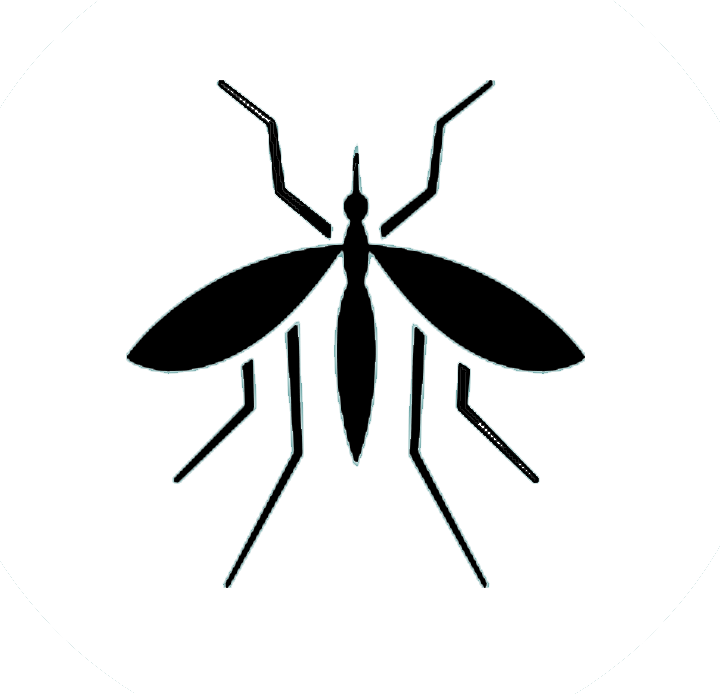 Black silhouette of a mosquito with wings, legs, and antennae.