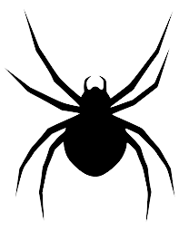 Black spider silhouette with eight legs and a rounded body.