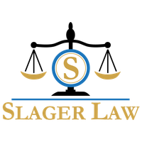 A logo for a law firm called slager law