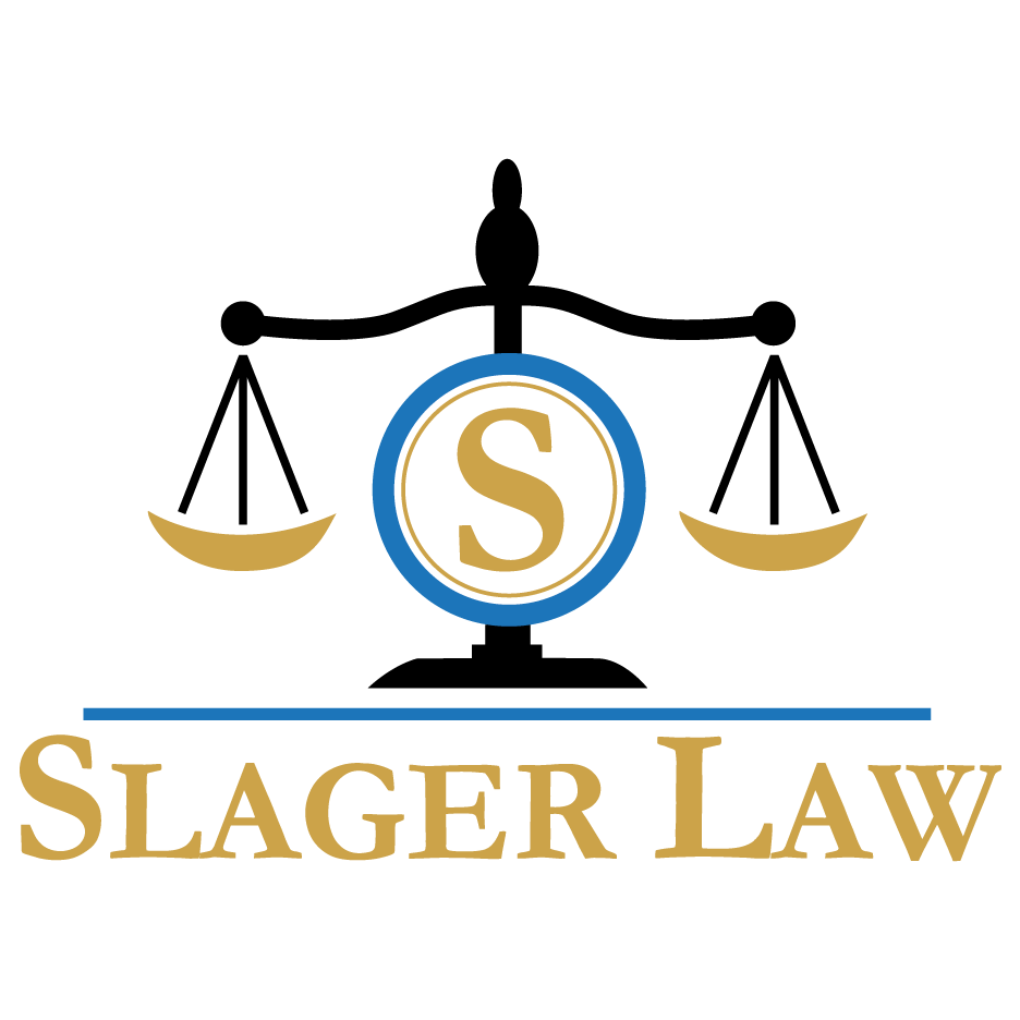 A logo for a law firm called slager law