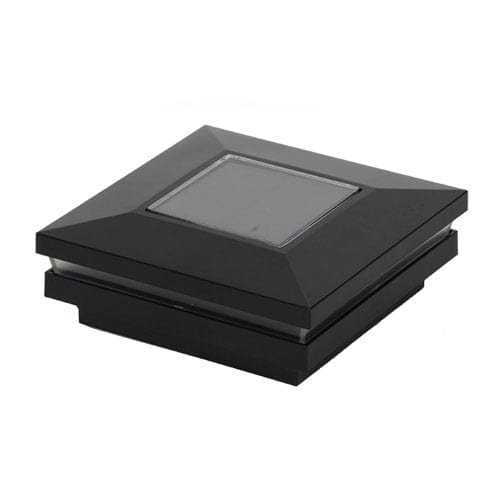 A black square post light with a clear glass shade on a white background.
