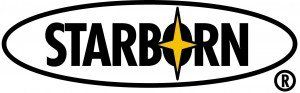 The starborn logo is black and white with a yellow star in the middle.