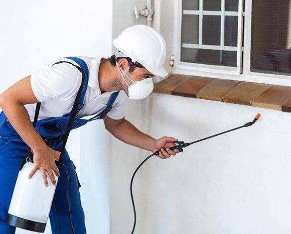 Pest Control Technician Spraying Window Sill — Terminator Ant & Pest Control in Nambucca Heads, NSW