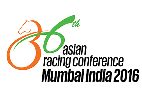 The logo for the 36th asian racing conference in mumbai india