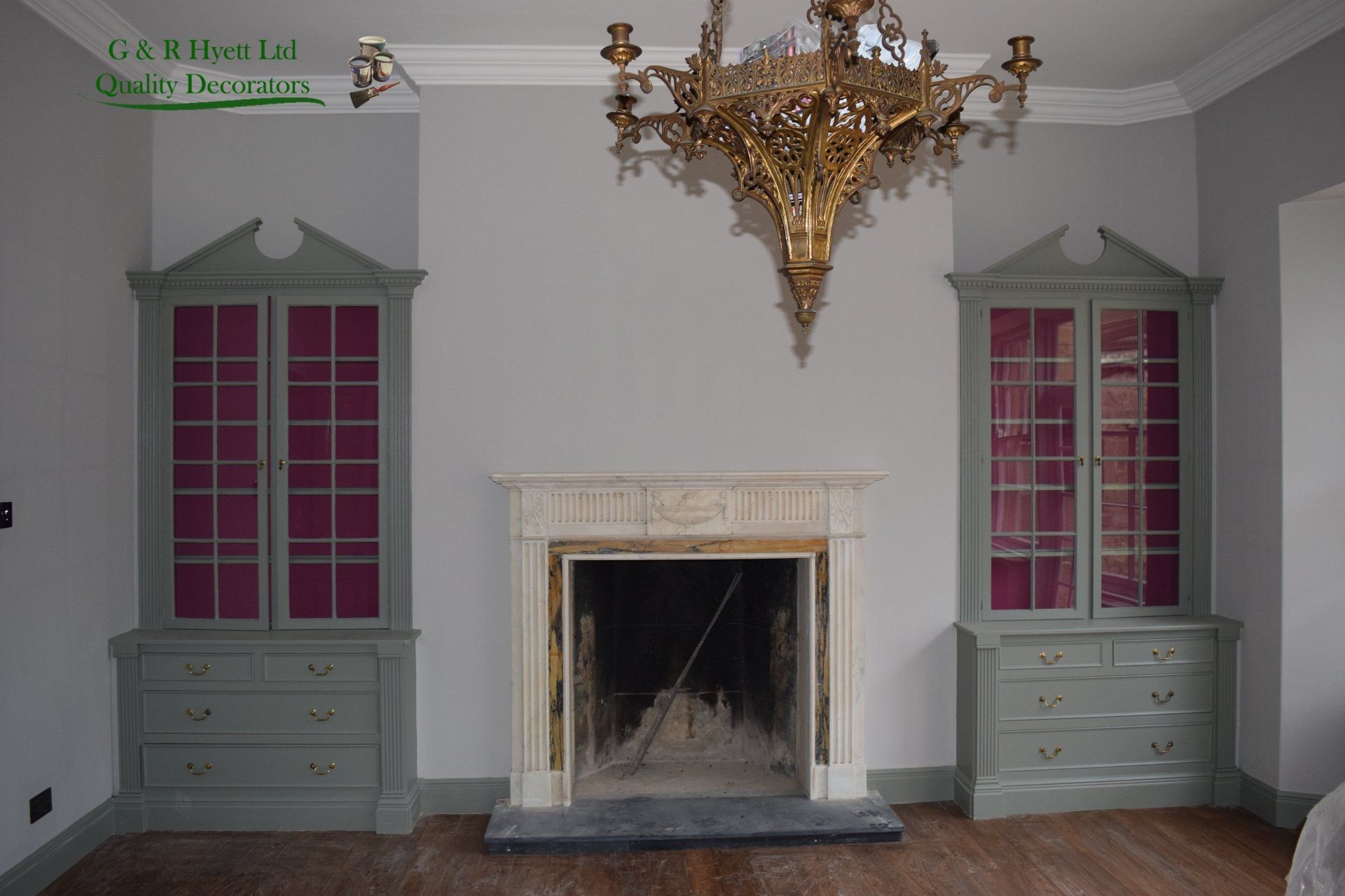 Completely redecorated room with hand painted cabinets 