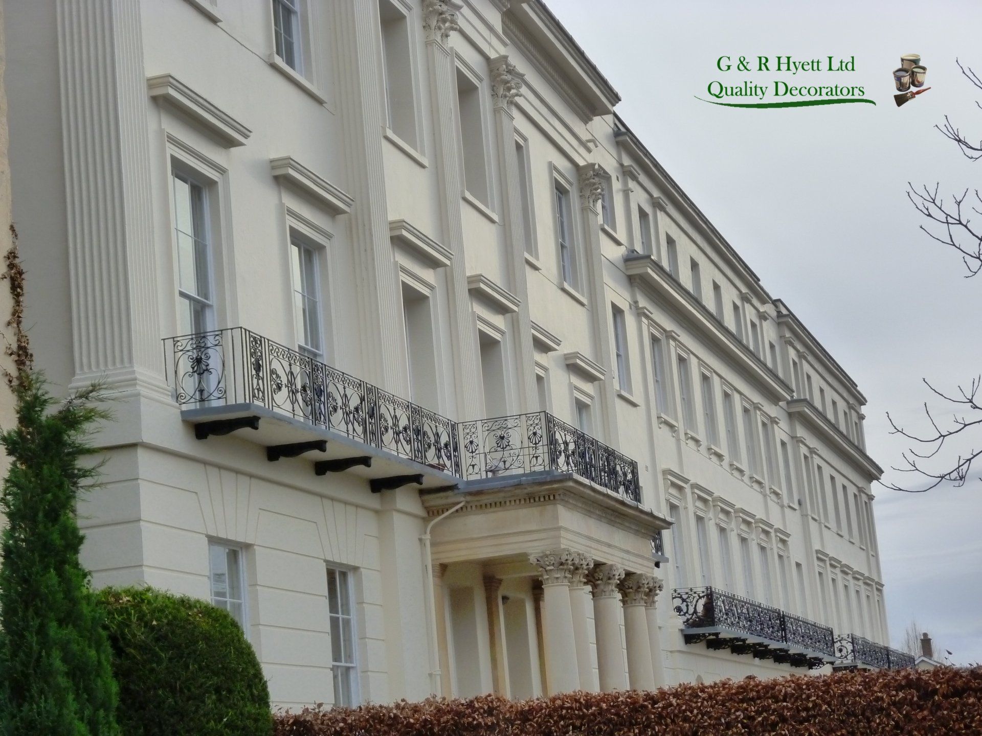 Complete External redecoration to large care home in Cheltenham, all render walls, windows and railings redecorated