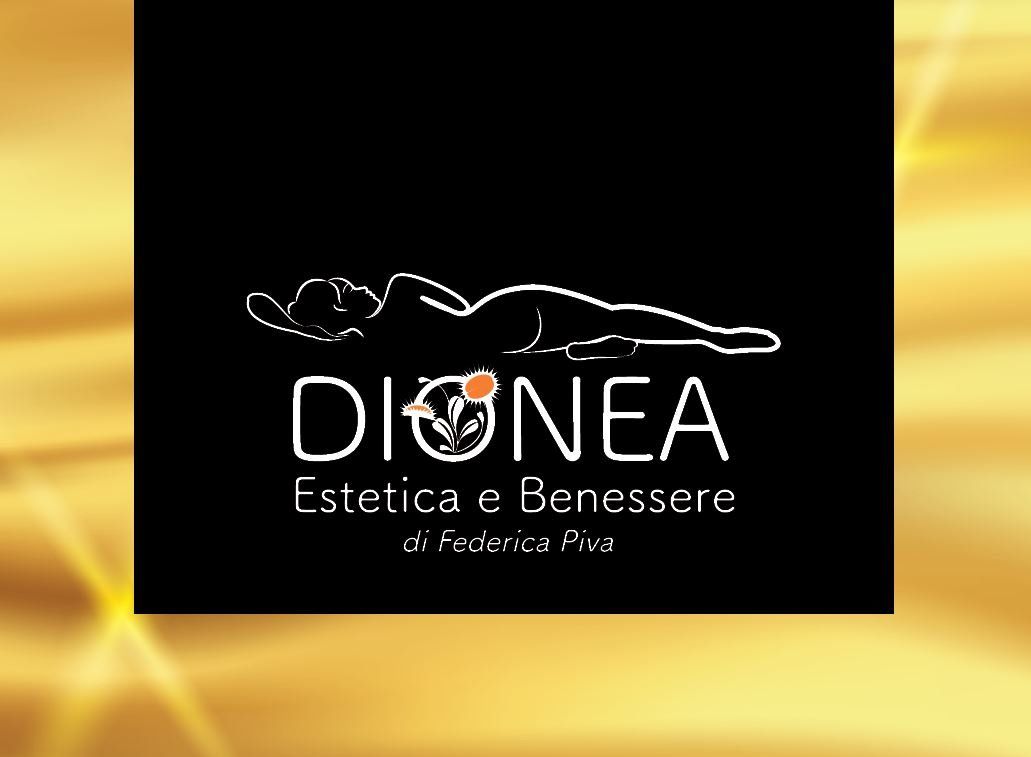 Logo per Dionea Estetica e Benessere. Rappresenta la sagoma bianca di una persona su sfondo nero.