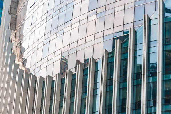 large commercial building with glass windows