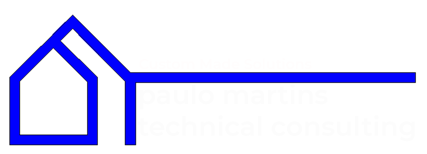 Um desenho azul e branco de uma casa com uma linha passando por ela.