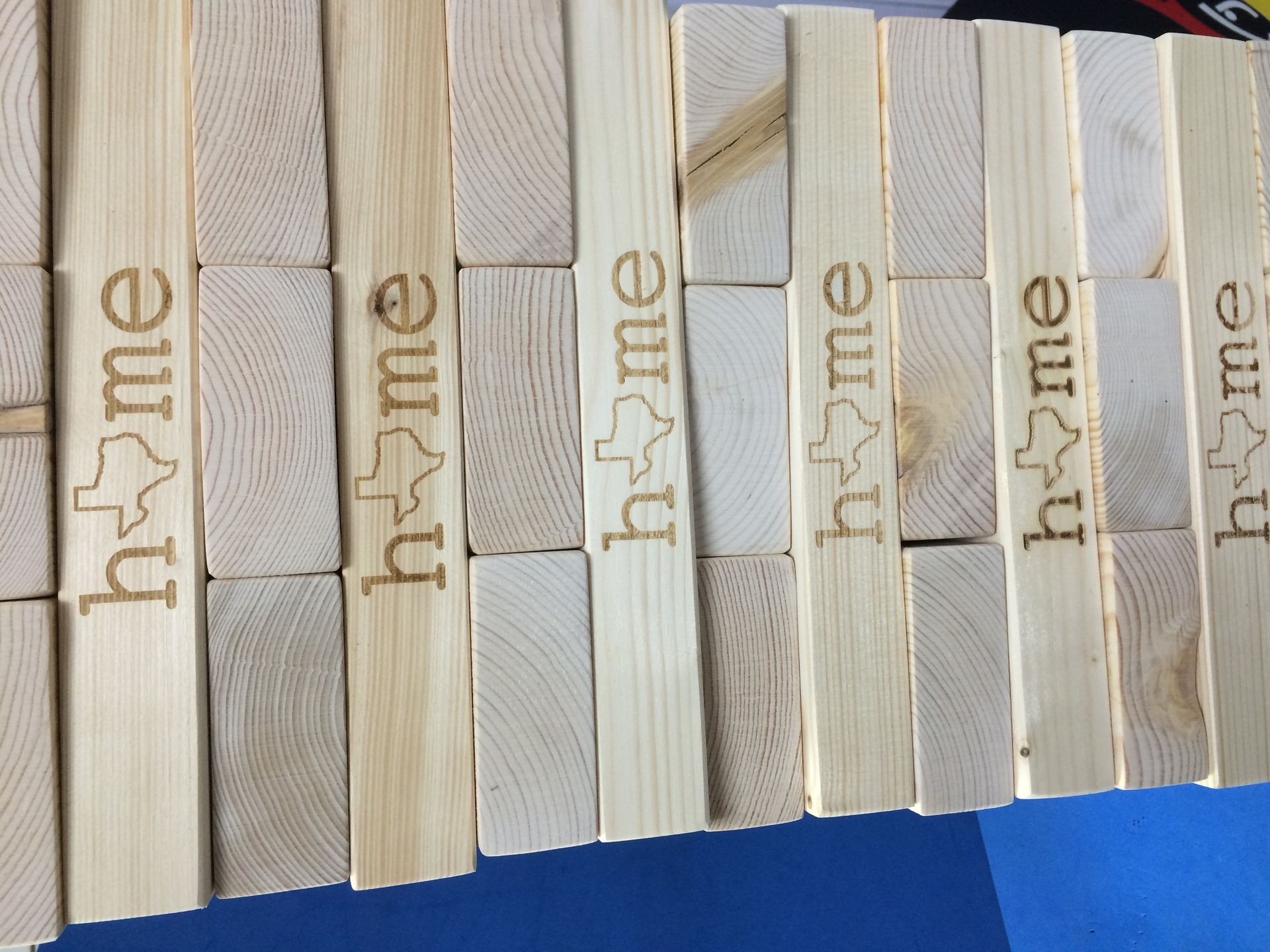 king-size Jenga blocks gift game promo Texas logo