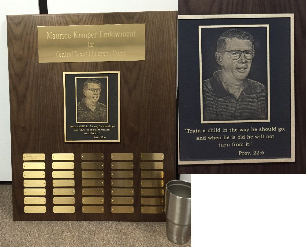 Donor wall plaque solid walnut with brass photo plate - 30 oz YETI for size reference