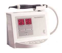 A dental device with a digital display and a pen attached to it.