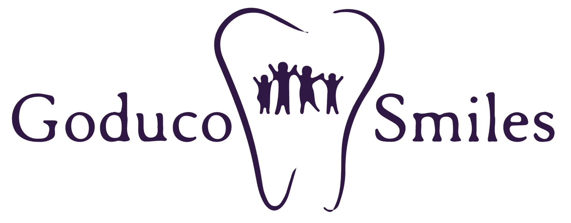 The logo for goduco smiles shows a tooth with people standing around it.