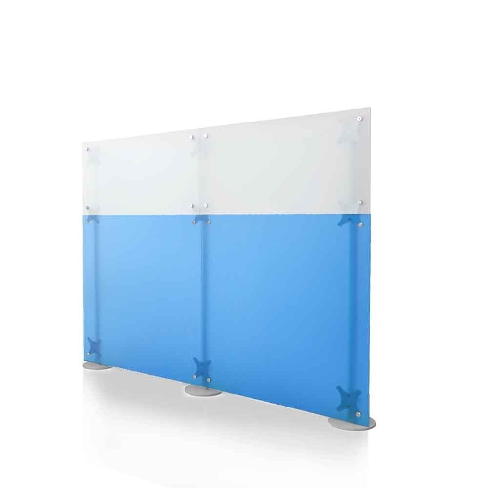 pannello divisorio mobile lineare bianco e blu autoportante