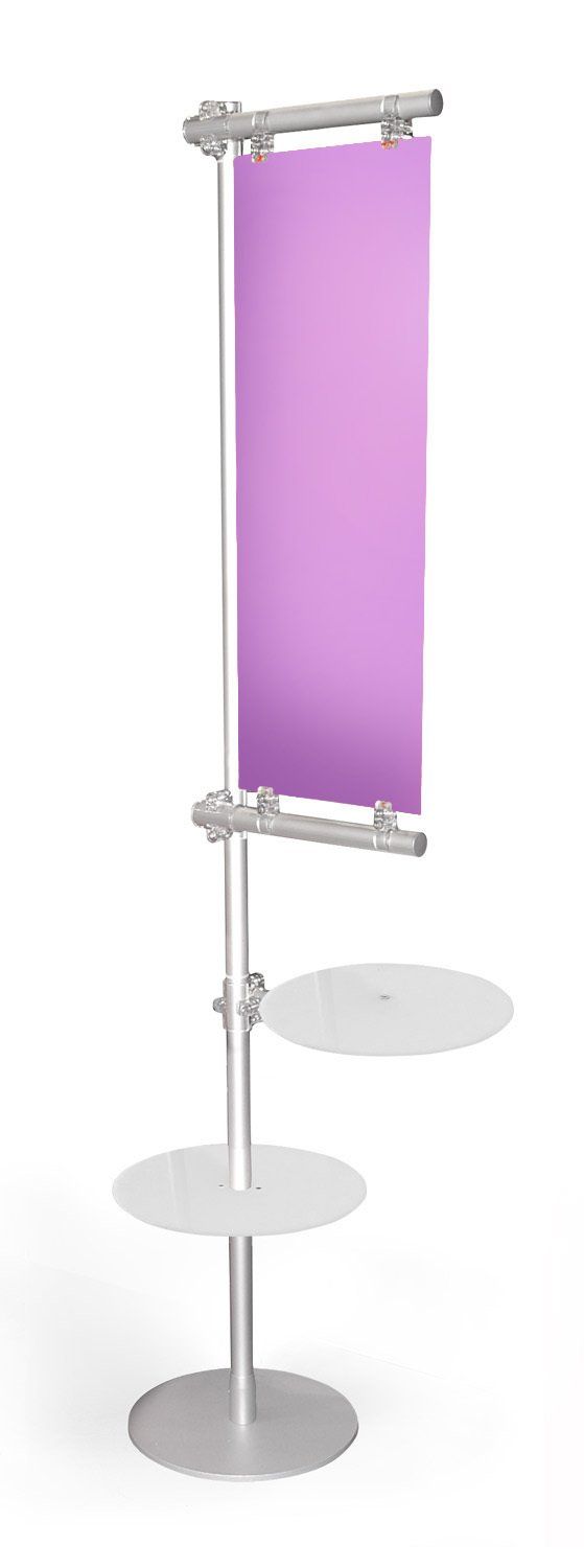totem espositore con ripiani e supporto per grafica componibili per negozi vetrine