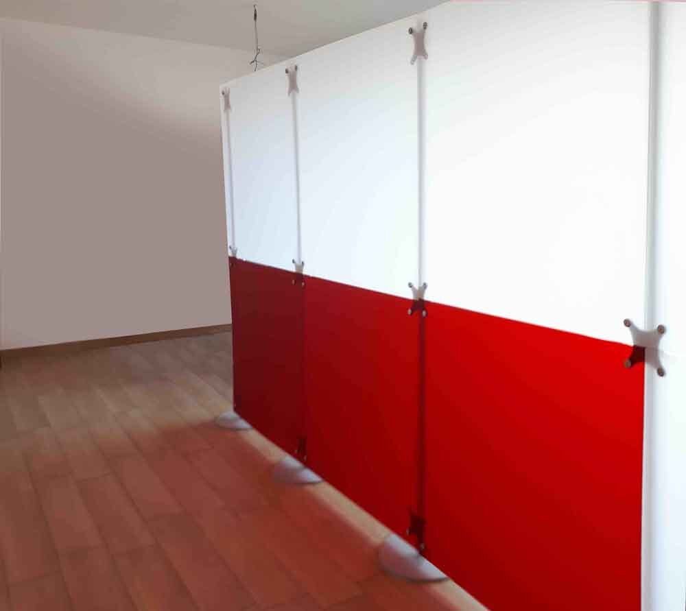 fondali per videocall webinar componibile a pannelli colorati bianco e rosso
