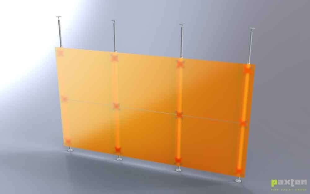 parete divisoria lineare arancio 3x2 fissaggio a soffitto