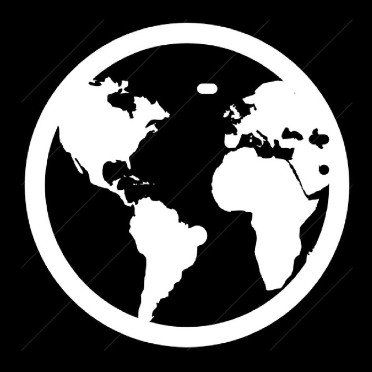 a white icon of a globe on a black background .