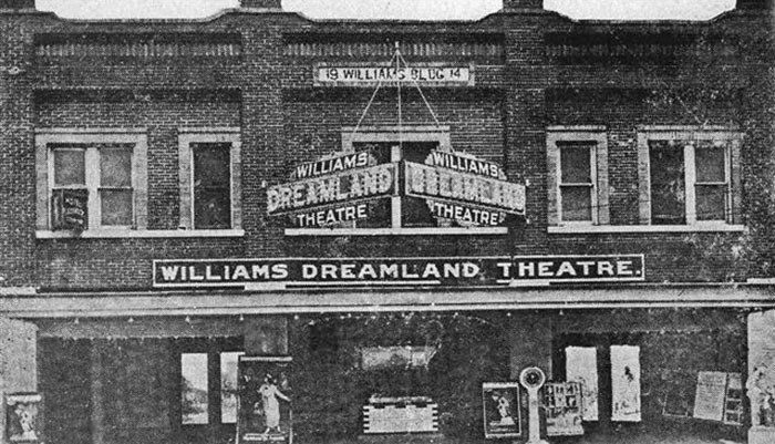 a black and white photo of the williams dreamland theatre