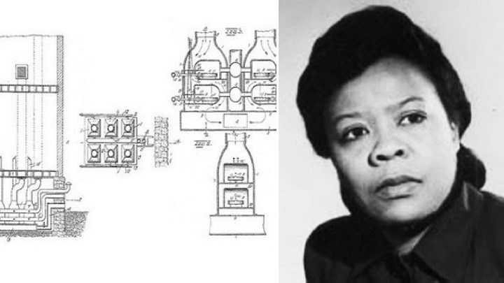 a black and white photo of a woman next to a drawing of a lamp