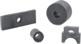 A bunch of black rubber pieces with holes in them