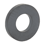 A black rubber washer with a hole in the middle on a white background.