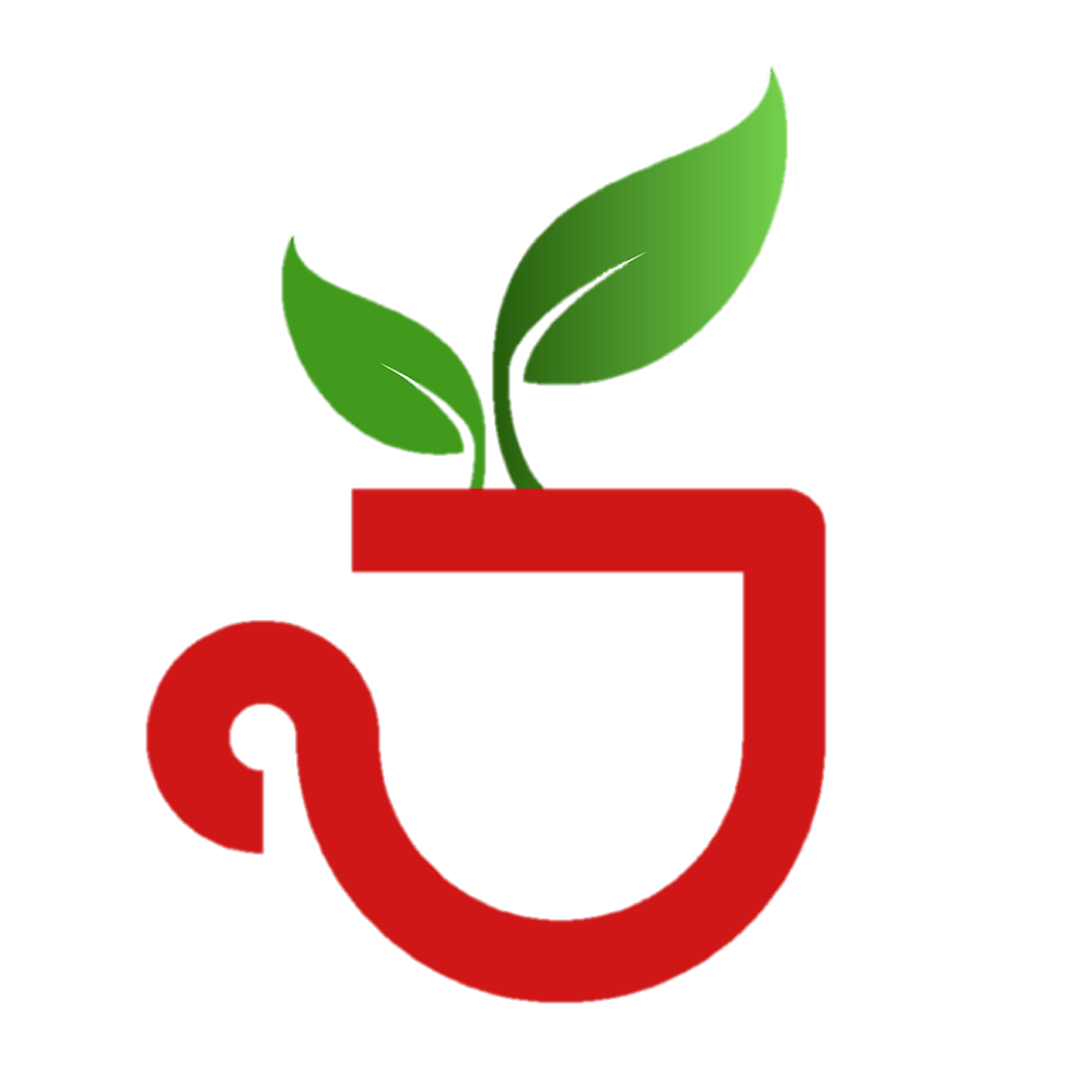 Red teacup-shaped logo with green leaves sprouting from the top. Cafe Dolcetto Logo Icon