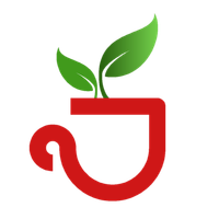Red teacup-shaped logo with green leaves sprouting from the top. Cafe Dolcetto Logo Icon
